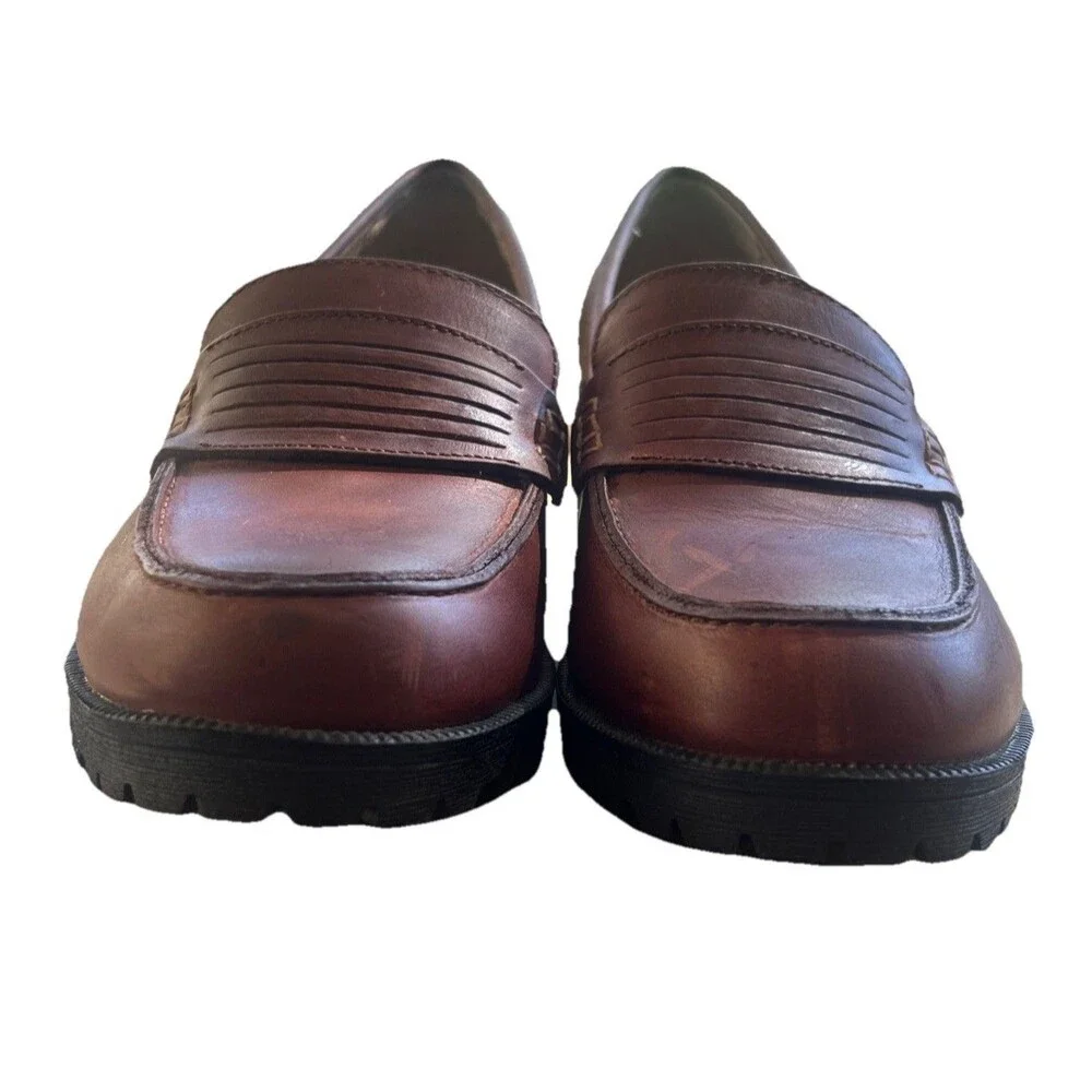 Eastland Newbury Womens 11M Leather Brown Penny Loafers Chunky Block Heel Y2K